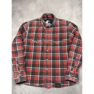 Speed and Strength Black Nine Flannel Shirt Men L Red Black Plaid Motorcycle
